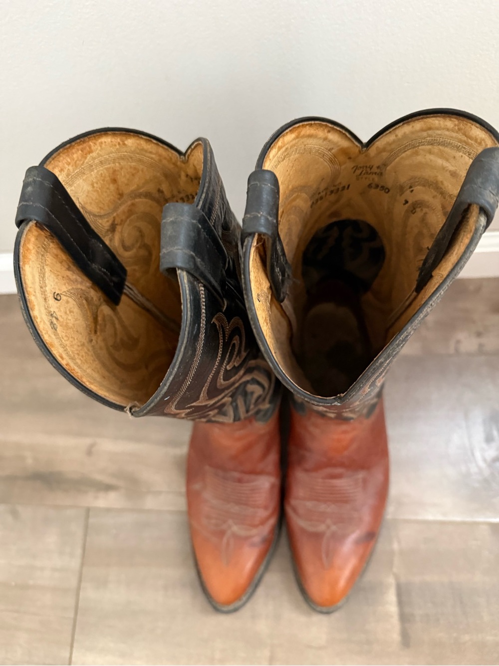 Tony Lama Cowboy Boots Men 9 Leather Style 6350 Brown Black READ Western - Picture 6 of 16